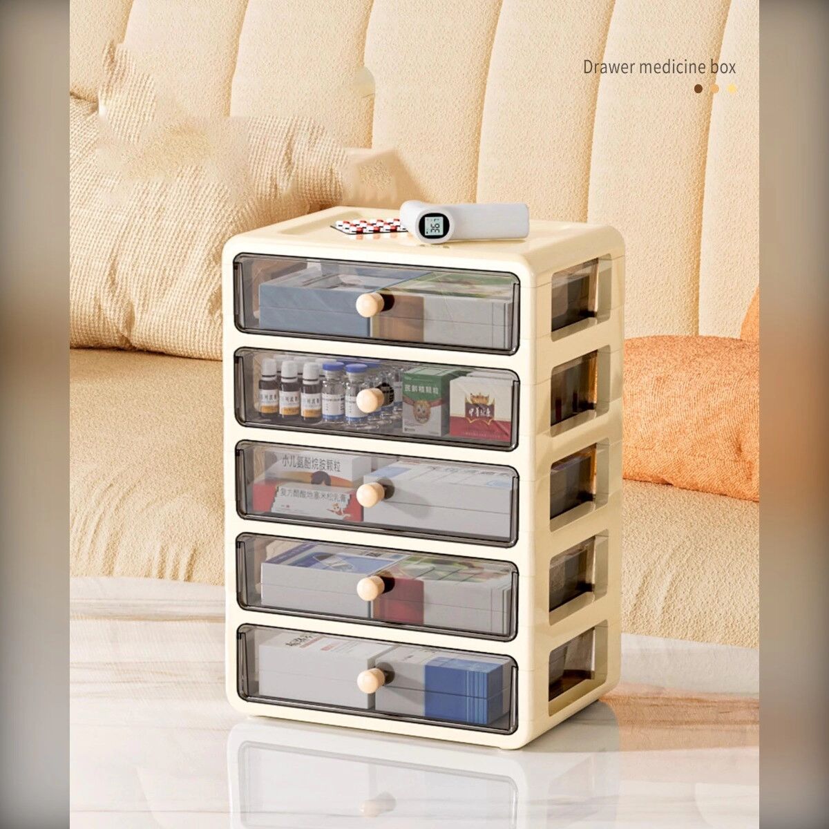 INF 2-lagige Schubladen-Aufbewahrungsbox – PP, milchweiß Desktop-Organizer mit transparenten Schubladen und verstärktem Rahmen