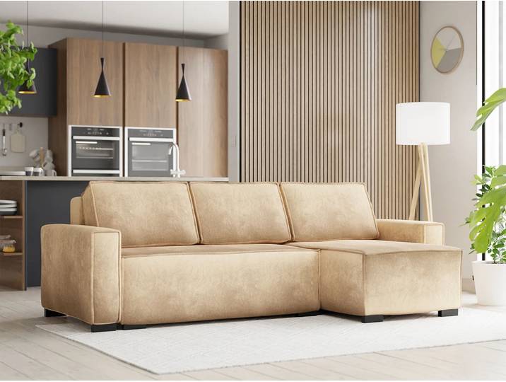 Cremefarbenes, klappbares Ecksofa SMART VELVET, doppelseitig