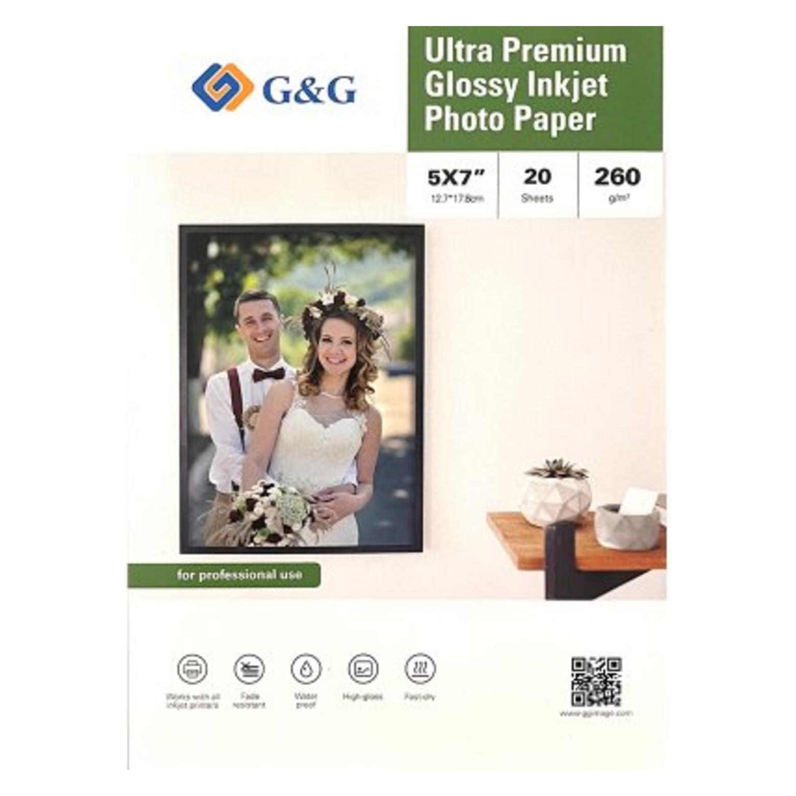 G&G Ultra-Premium Fotopapier 20 Blatt 5 x 7 Zoll / 12,7 x 17,8 cm hochglänzend 2 (260 g/m², 5 x 7 Zoll, 12,7 x 17,8 cm, 20 Stk.) (260gsm-5X7-20)