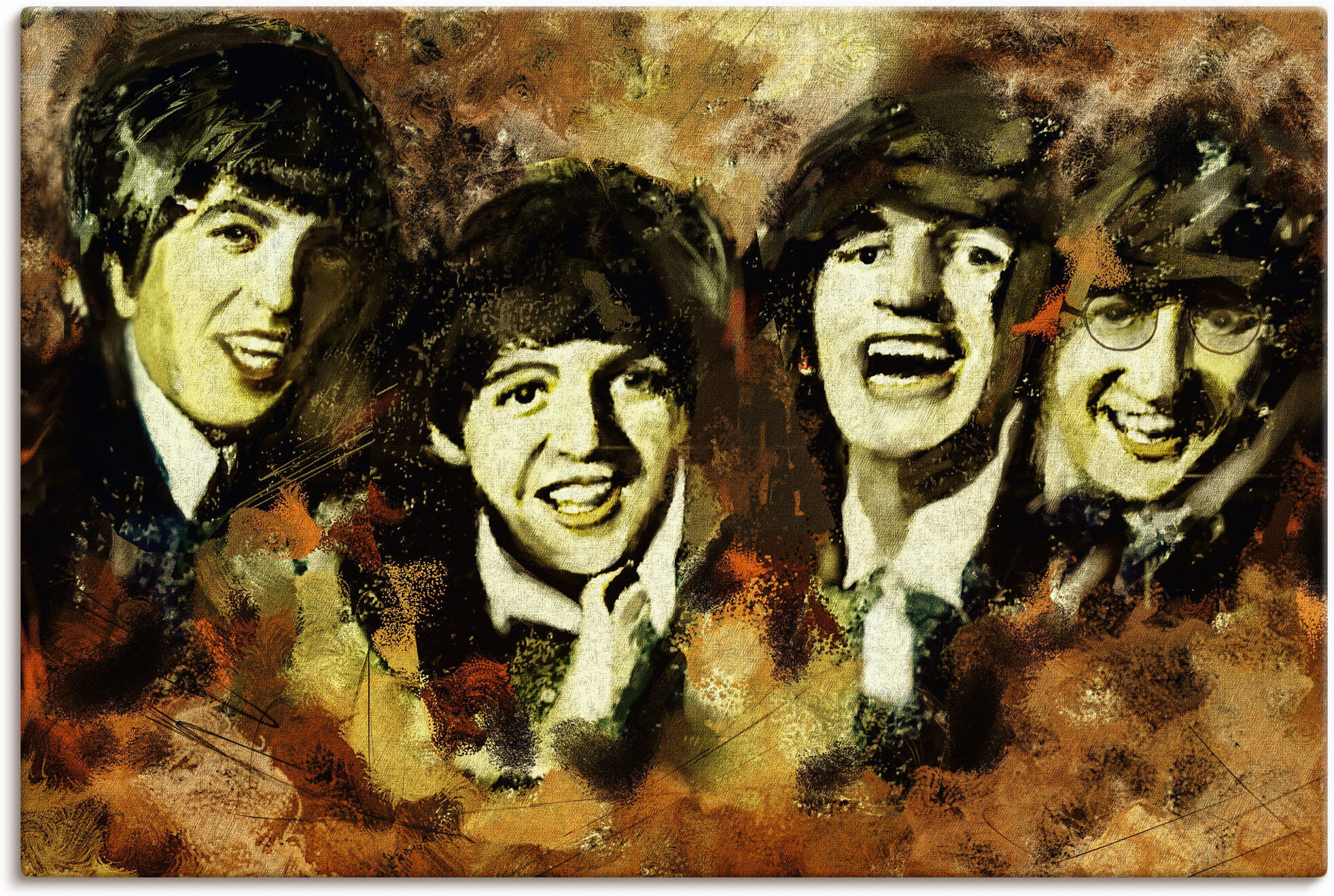 Leinwandbild ARTLAND "Beatles", braun (farbe bild(er): braun), B:30cm H:20cm, Bilder, Leinwandbild, auf Holzrahmen gespannt farbe bild(er): braun B/H/T: 30cm x 20cm, Leinwandbild Bilder von berühmten Musikern Querformat, 1 Stk.