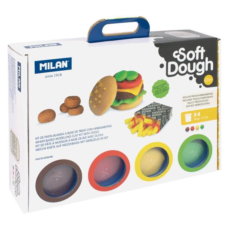 Milan Burger Knetmasse mit Zubehör 4 Farben (45280200)