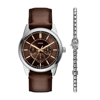Multifunktionsuhr FOSSIL "Pearson", braun, braun, braun, Armbanduhren, Herren, edelstahlfarben, Quarzuhr, Armbanduhr, Lederarmband, Ideal auch als Geschenk, analog