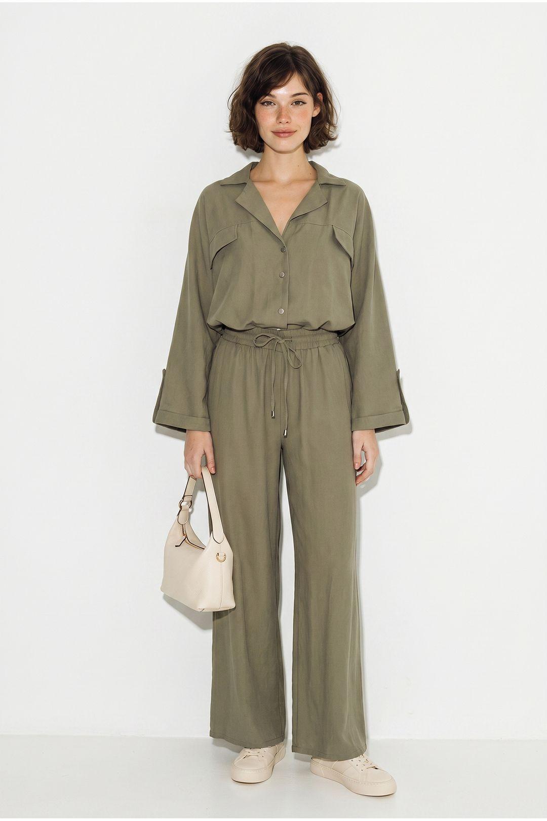 Zweiteiliges Crepe-Blusen-Set mit weitem Bein