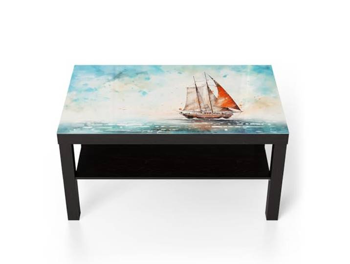 DEQORI Glastisch schwarz groß 90x50 cm Motiv Meeresträumerei ausgefallener Beistelltisch aus Glas Hochglanz Couchtisch fürs Wohnzimmer moderner Couch Tisch mit Design