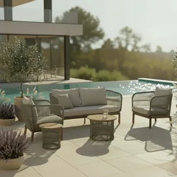 Loungegarnitur Malene Holz Outdoorstoff/Metall