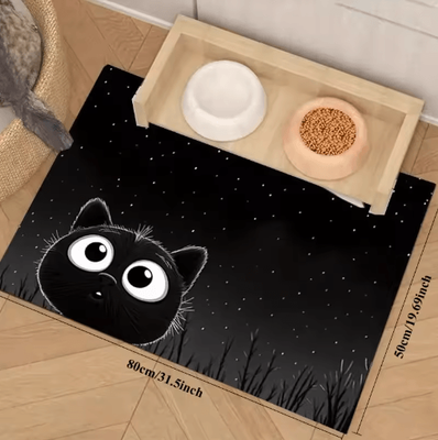 Inspire Picks Non Slip Cat Pattern Pet Feeding Mat Waterproof Leakproof Food & Water Bowl Placemat 50x80cm 1pc