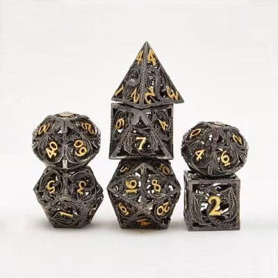 Multisell Products Hub Octopus Polyhedron Hollow Metal Dice Set For Table Games RPG Board Game black