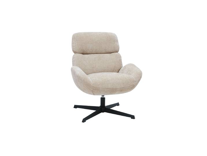 Fauteuil pivotant en tissu effet velours texturé taupe et métal noir KLEM