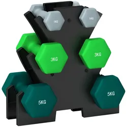 SPORTNOW Hanteln 6 Kurzhanteln mit Hantelständer, 2 x 1kg, 2 x 3kg, 2 x 5kg für Fitness