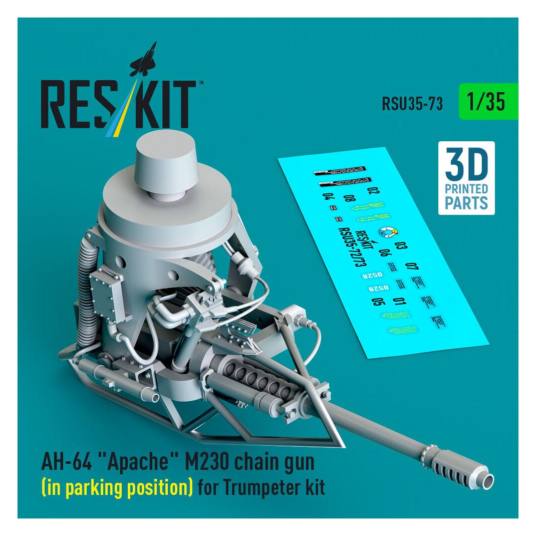 ResKit AH-64 Apache M230 chain gun (in parking position) for Trumpeter kit (3D Printed) (RSU35-0073)