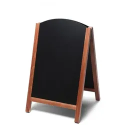 Kundenstopper Holz mit abgerundeten Top außen für Gastro, teakfarben, 55x85, Kundenstopper Tafel Restaurant Bistro Cafe Gastronomie