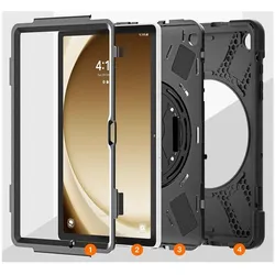 DLH Reinforced Case With Shoulder Strap. Rotating Handle And Stand (Samsung Galaxy Tab A9+), Tablet Hülle, Schwarz