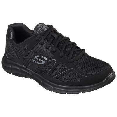 Sneaker SKECHERS "VERSE-FLASH POINT", Herren, Gr. 40, Textil, schwarz, Leder, Textil, Schuhe Sneaker, Freizeitschuh, Halbschuh, Schnürschuh mit Memory Foam-Ausstattung