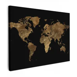 LEINWANDBILD Weltkarte - Gold - Luxus - Erde - Schwarz Wandbild 40x30 cm