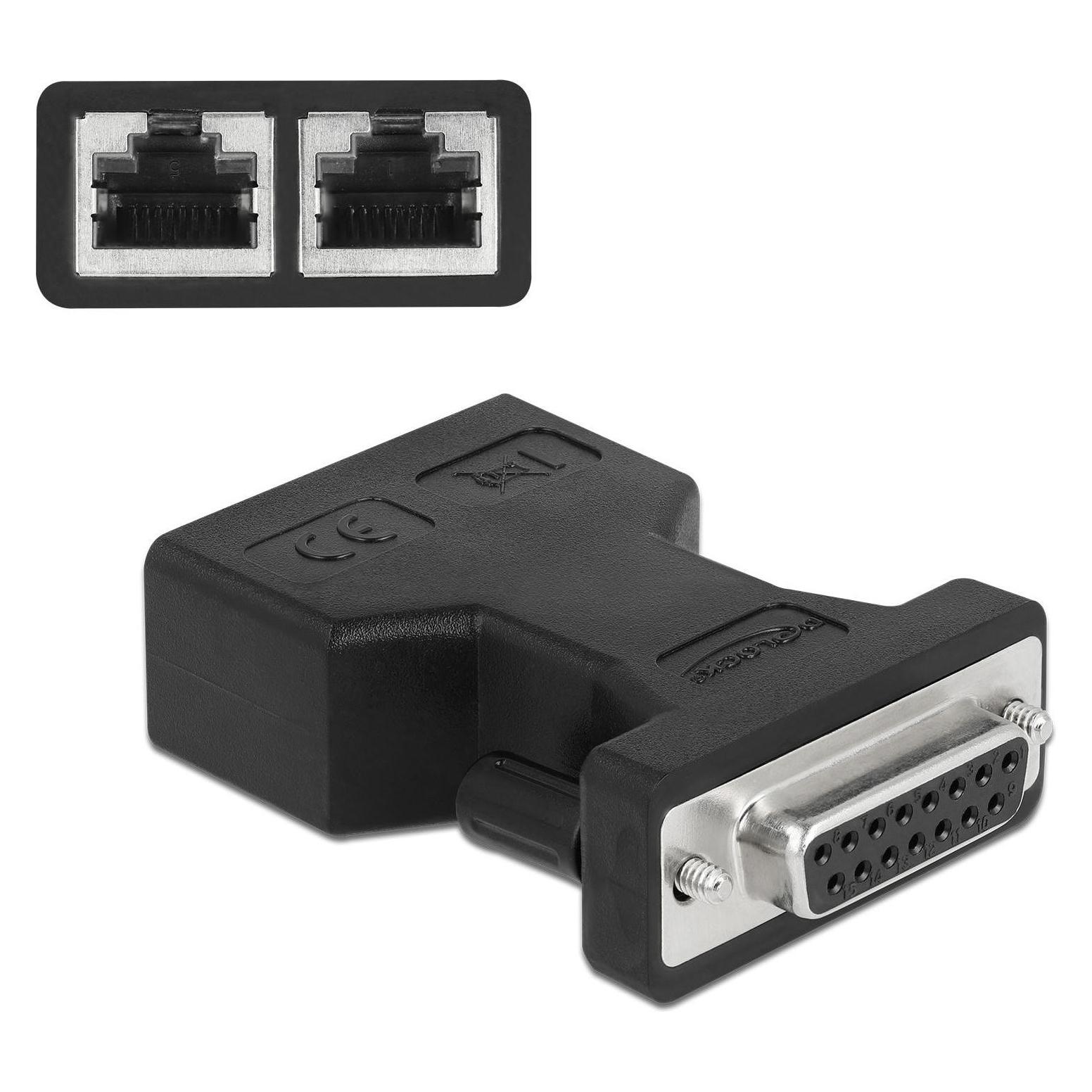 Delock Adapter D-Sub 15 Pin Buchse Gameport D-Sub 15 Pin - 2x RJ-45 (66806)