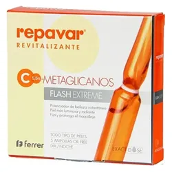 Repavar, Gesichtsserum, Metaglycan Revitalizing Flash Extreme 5 Ampoules with 5.5% Pure Vitamin C - Immediate Flash Ampoules (5 ml)