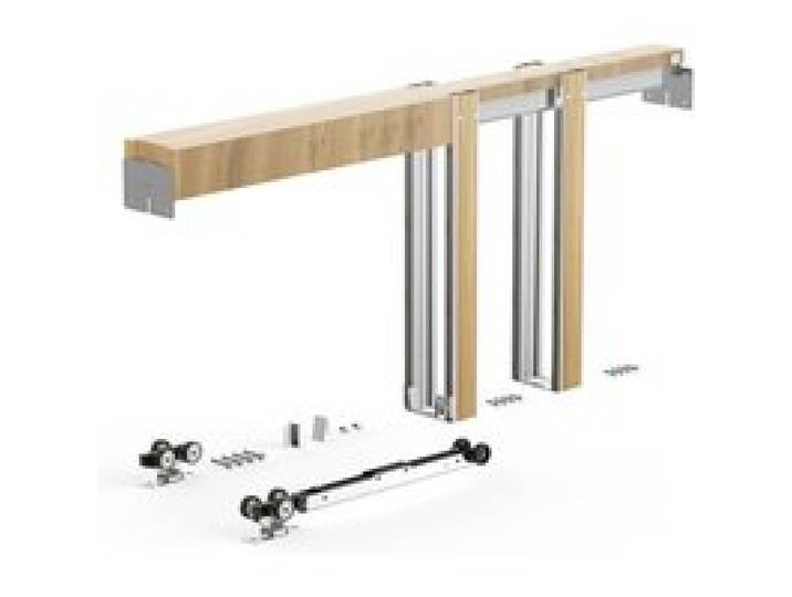 VEVOR Schiebetürrahmen-Set für 610–914 mm breite & 2032 mm hohe Türen, Schiebetürsystem-Set aus verzinkter Stahl & Holz mit Zwei-Wege-Soft-Close-Mechanismus & sanftem Gleiten, für Wohnzimmer