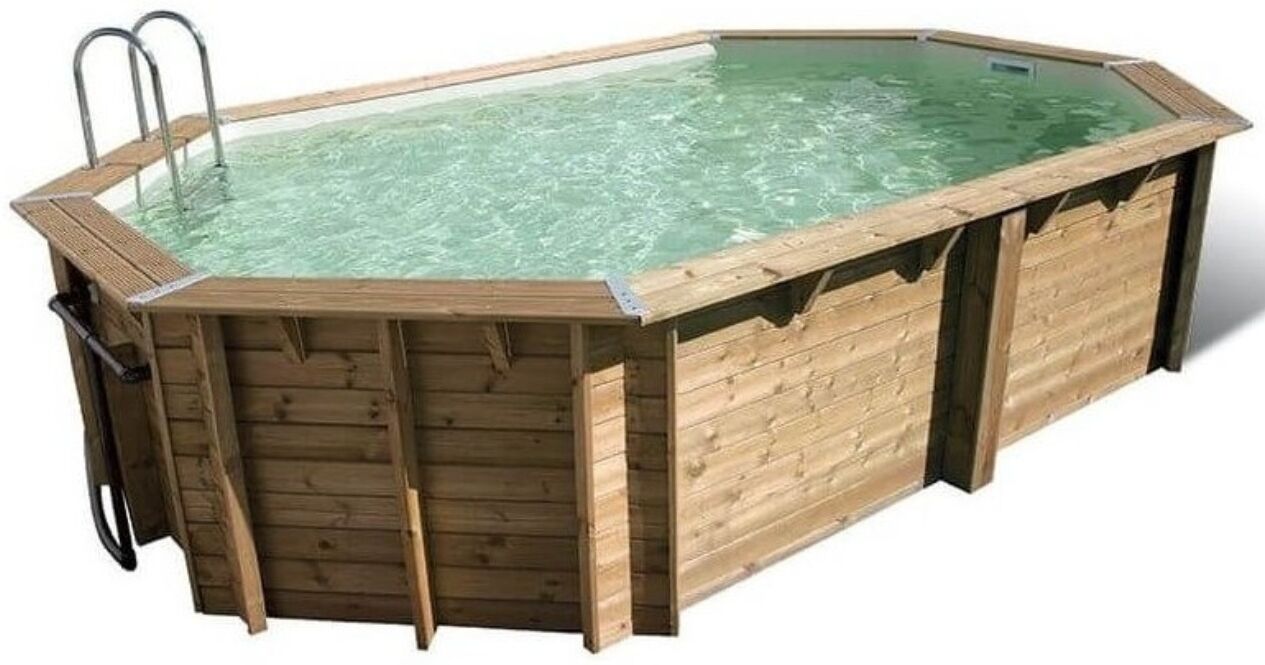 Piscine bois Ubbink AZURA octogonale allongée 400x610x120cm liner bleu