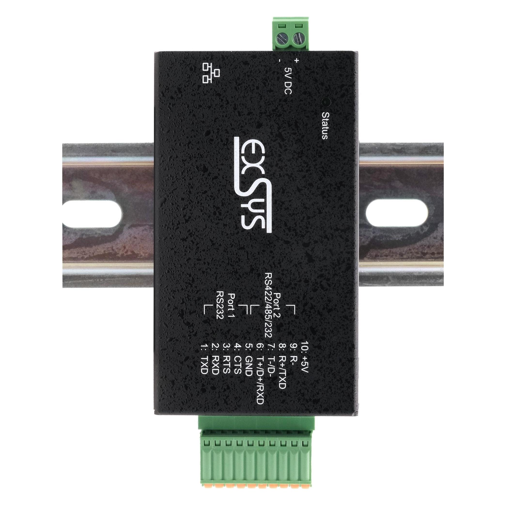 Exsys Ethernet zu 1x RS-232/422/485 Ports inkl.DIN-Rail Kit,Wandmontagehalter. (EX-6131-2)