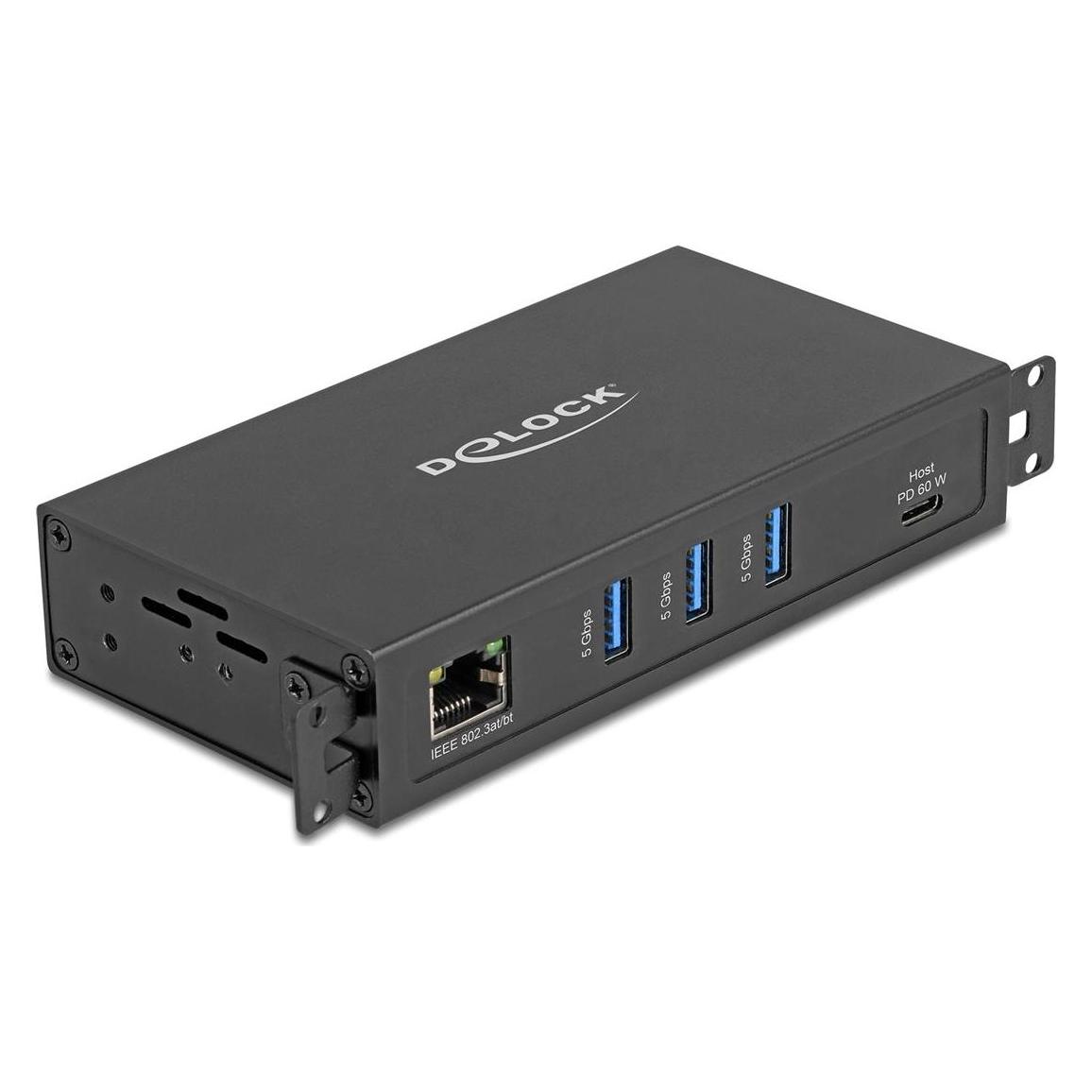 Delock 3 Port USB 5 Gbps Hub + RJ45 Gigabit LAN PoE++ Port m (USB-C, 5 Ports) (64336)