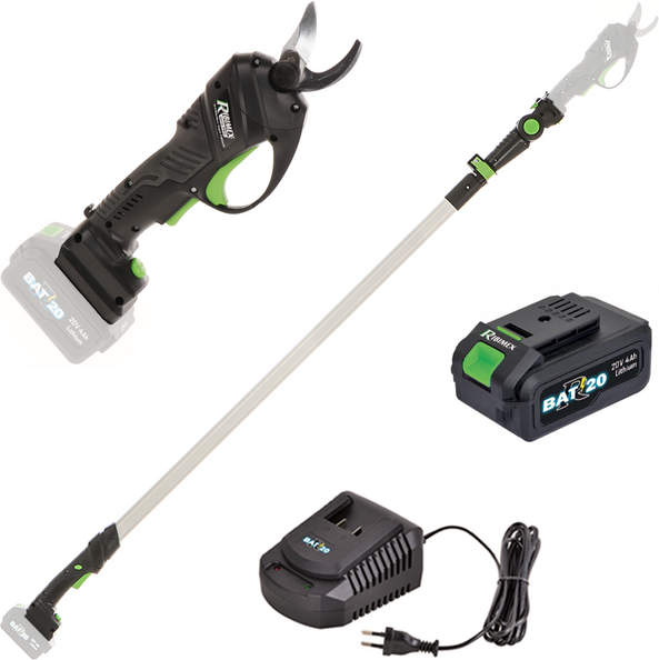 Ribimex PRBAT20/SEC - Elektrische Baumschere auf Verlängerungstange  147-203 cm - 20V/4Ah - Schnittdurchmesser max. 25 mm