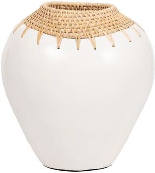 Sagebrook Home Decorative Vase - White Ceramic Woven Rattan Neck, 10 in.