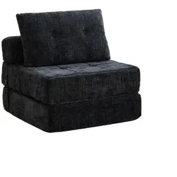 OKWISH Klappbares Schlafsofa Schlafsessel Bodensofa Gästebett 79x79x57 mit Kopf- und Lumbalkissen hochdichter Schaum Cordbezug platzsparend Schwarz