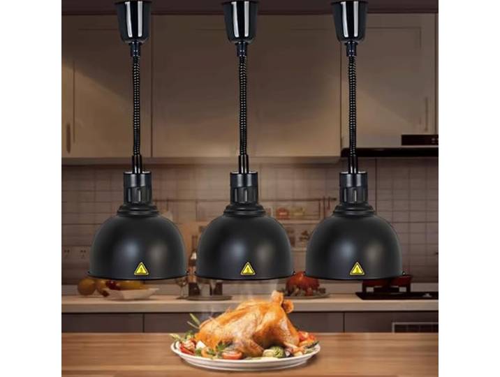 Aocay Wärmelampe Küche Gastro(Schwarz-25cm, 3 Stück) Hängende Speisenwärmer Lampe Einstellbare Höhe, 250W Lebensmittel Wärmelampe Buffet 19cm/25cm