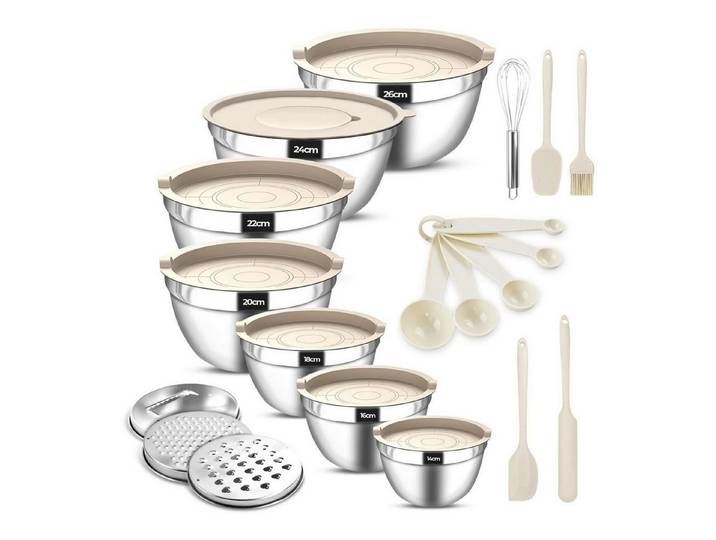 LuxusKollektion Rührschüssel Rührschüssel-Set 7-teilig Edelstahl mit Deckel & Reiben, Metall