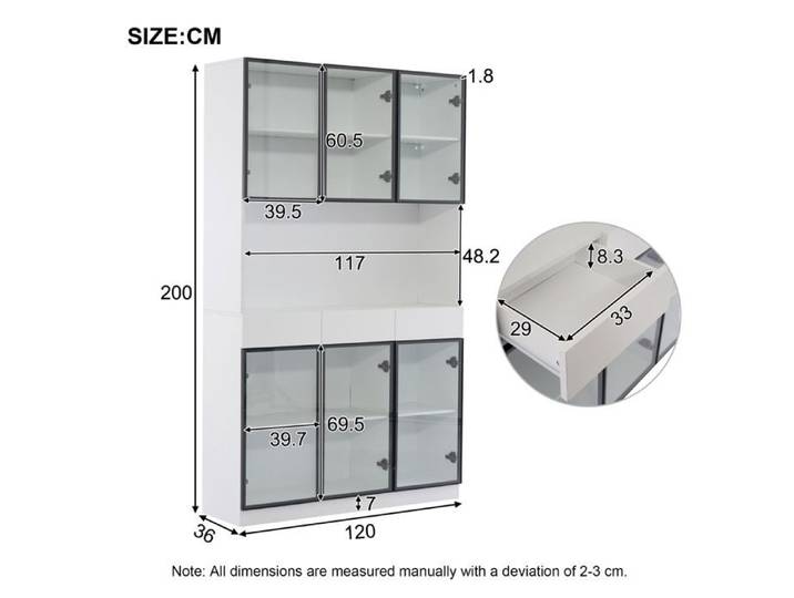 Vitrine 200 cm blanche à LED cadre noir
