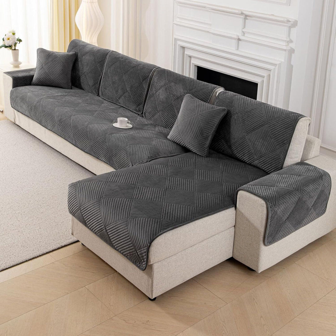 Ebern Designs Fabric Box Cushion Sofa Slipcover Grey 110cm H X 240cm W X 1cm D