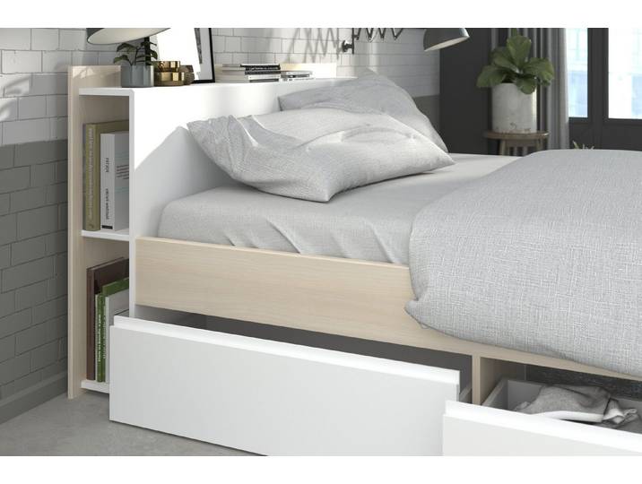 Parisot Stauraumbett Most 6, in Akazie / Weiss - 220x170x79cm (LxBxH)