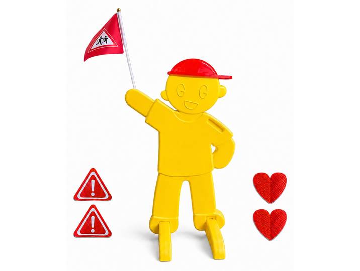 Relaxdays\, panneau d'avertissement pour enfants\, avec drapeau\, dispositif de sécurité pour rue\, dimensions : 84x52x46 cm\, panneau réfléchissant\, jaune
