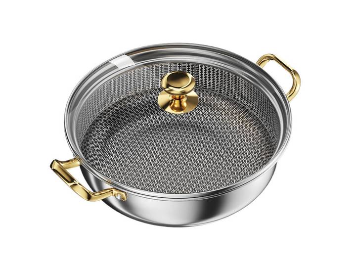 Poêle à frire antiadhésive en acier inoxydable de 12 pouces, marmite avec couvercle, marmite à soupe Wok à deux poignées sans PFOA, lavable au four au lave-vaisselle