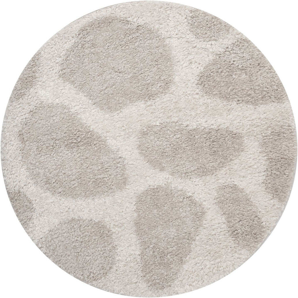 THE RUGS Moodi Modern Shaggy Area Rug Abstract Pebble Design Off-White/Beige Round 120 cm