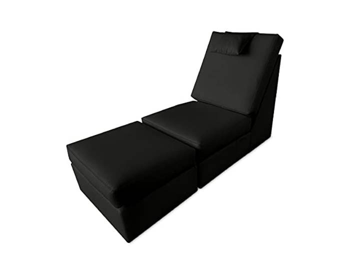 Duérmete Online Sessel mit Chaiselongue, Bezug aus Kunstleder, Modell Loft, hoher Komfort, praktisch und funktional, Kunstleder, Schwarz, Einzelbett