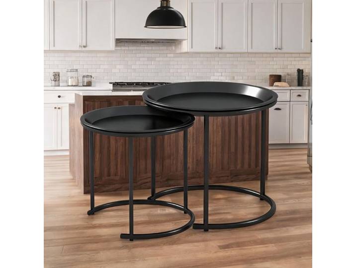 Table with Noir Acier and 16.9 in Tables d'appoint gigognes rondes en acier noir