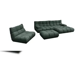 KAWOLA Sitzgruppe VIVIEN Ecksofa rechts Drehsessel Hockerbank Feincord grün