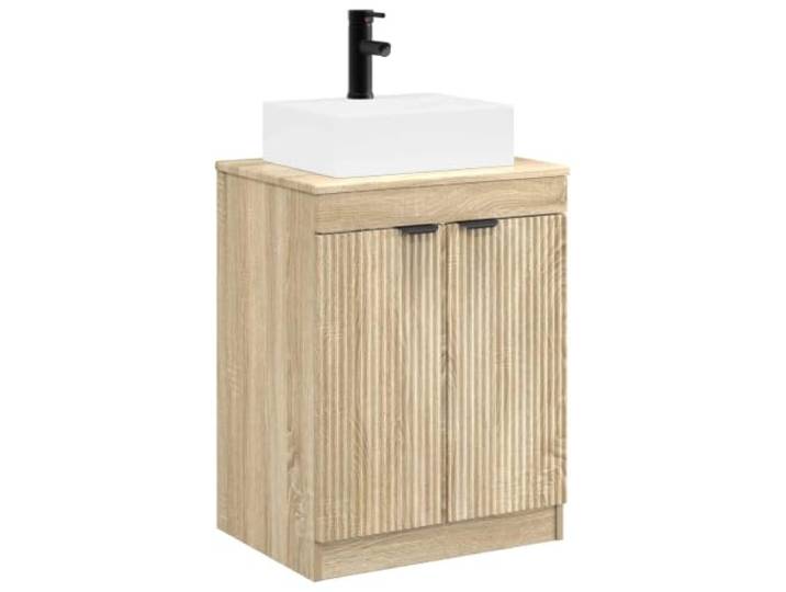 Badezimmermöbel-Set Eiche Sonoma Engineered mit Waschbecken und Wasserhahn Holzwerkstoff, 1 Einlegeboden, 2 Türen, Waschbecken und Wasserhahn inklusive, Montage erforderlich