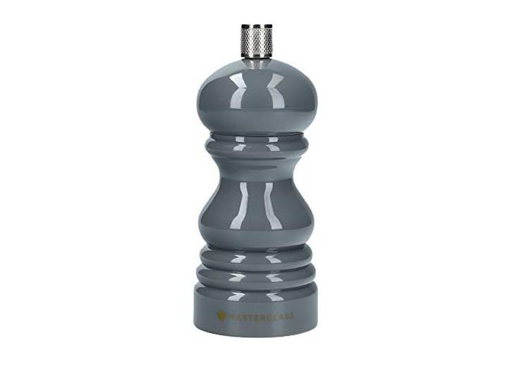 MasterClass Zout- of pepermolen met verwisselbare doppen, navulbaar, kunststof molen met handmatige keramische maalwerk, donkergrijs, 12 cm