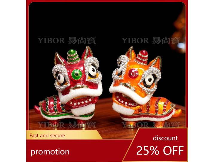 Boîte à bijoux en émail haut de gamme H1, artisanat de danse du lion, statue de lion mascotte traditionnelle chinoise, décoration d'intérieur