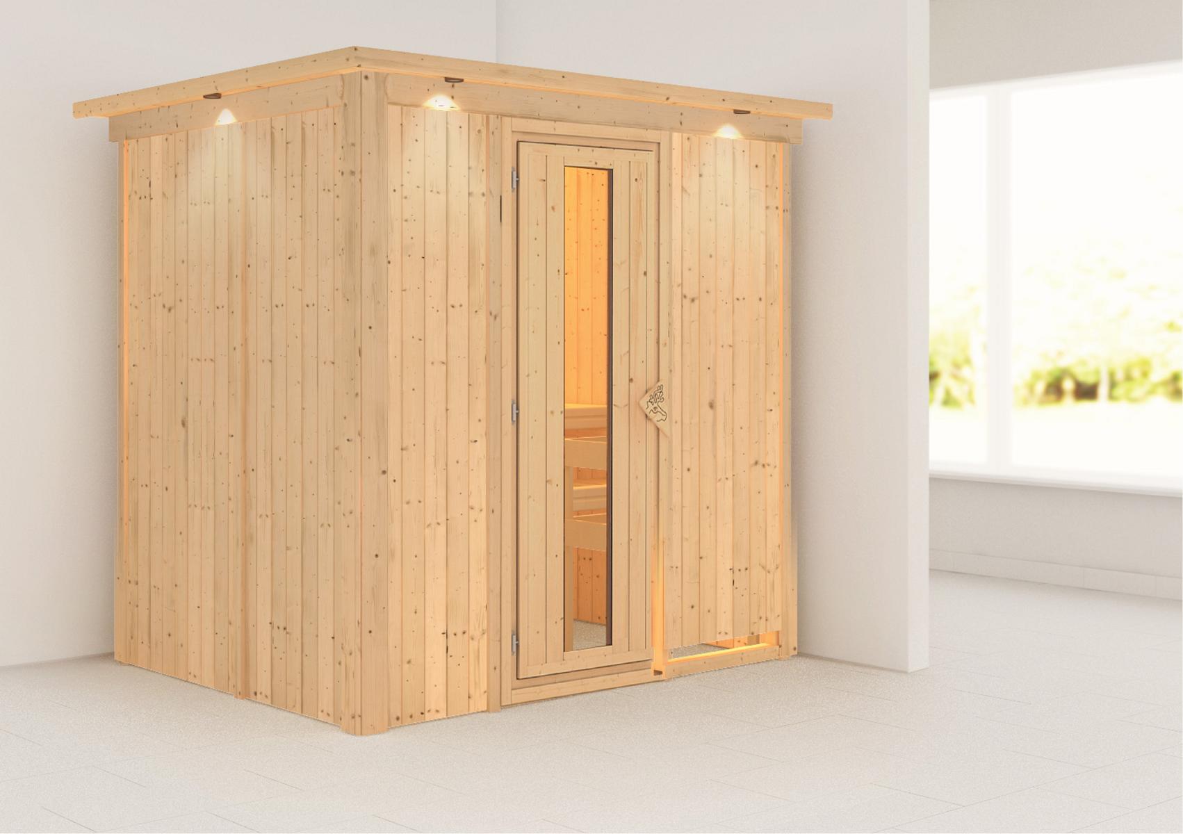 KARIBUHOLZT Sauna Fanja Front o. Zub. m.Isoliertür u.Dachkranz 16879998
