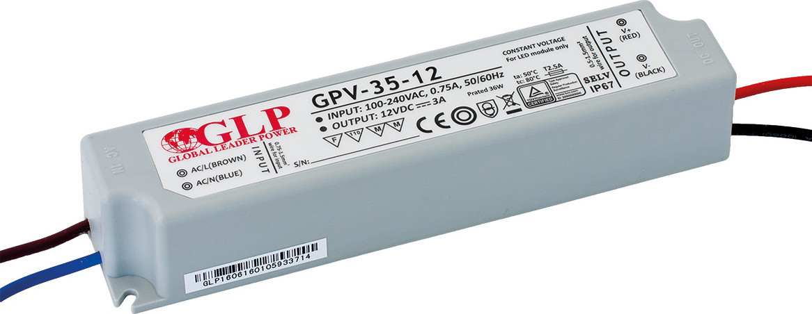 GLP voeding GPV-35-12: 12V/3A, IP67