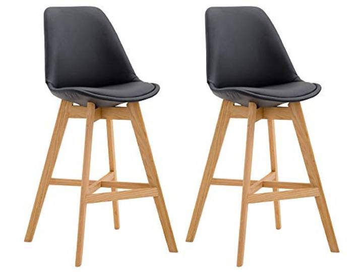 CLP 2er Set Barhocker Cannes Mit Hochwertiger Polsterung Und Kunstlederbezug I Thekenhocker Mit Eichenholzgestell I Tresenhocker Mit Fußstütze Farbe schwarz Gestell Farbe Natur
