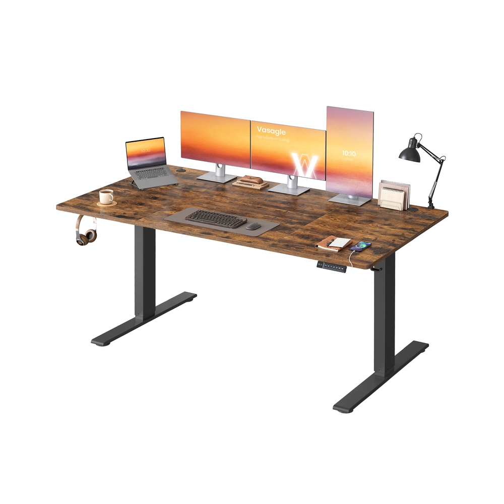 VASAGLE Höhenverstellbarer Schreibtisch mit USB Anschluss und Speicherfunktion Vintagebraun LSD148KD02