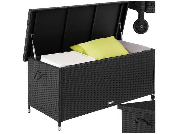 Auflagenbox Kiruna mit Kunststoffgeflecht, 120x55x61,5cm, 270l - schwarz