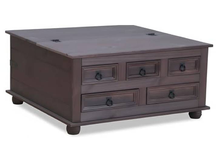Hacienda-Look – Couchtisch Truhentisch Wohnzimmertisch Holz New Mexico massiv Kiefer kolonial – B91,5xH 45xT 91,5 cm – massive Kiefer – Farbe Dunkelbraun – Hacienda-Stil – wärmender Massivholz-Look