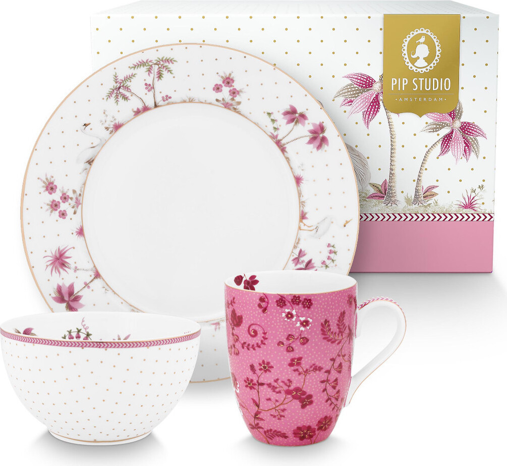 Pip Studio 3-delige Jolie Pink ontbijtset