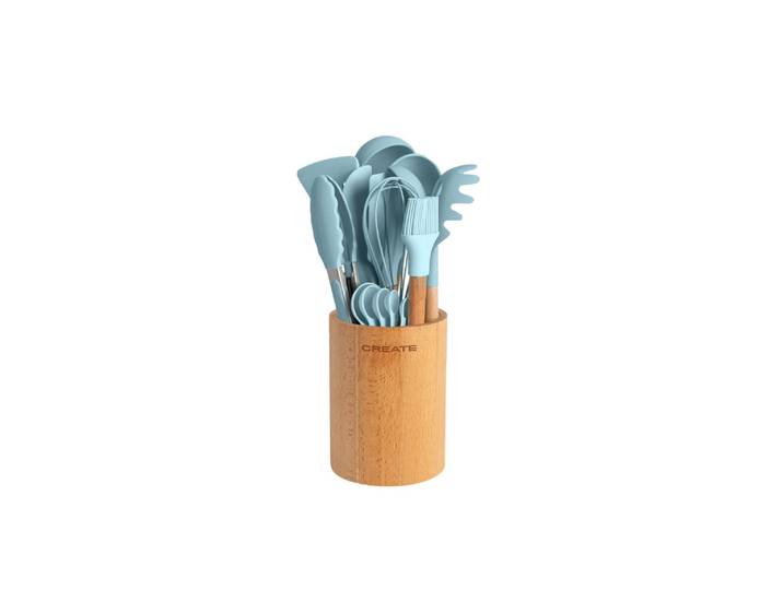 Kochbesteck-Set Create Set , blau, Buchenholz, Kochbesteck-Sets, Kochbesteck-Set