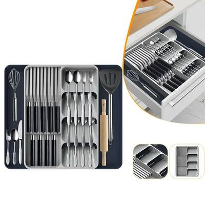Expandable Silverware Drawer Organizer With Dedicated Knife Holder Expandable Silverware Drawer Organizer With Dedicated Knife Holder